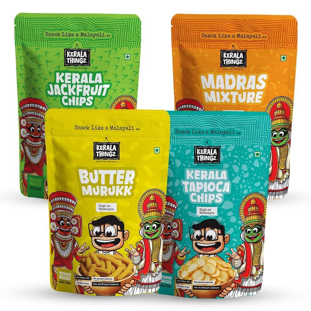 Jackfruit Chips + Madras Mixture + Butter Murukku (Each 150g Pack) + Tapioca Chips (80g) | Combo 530g