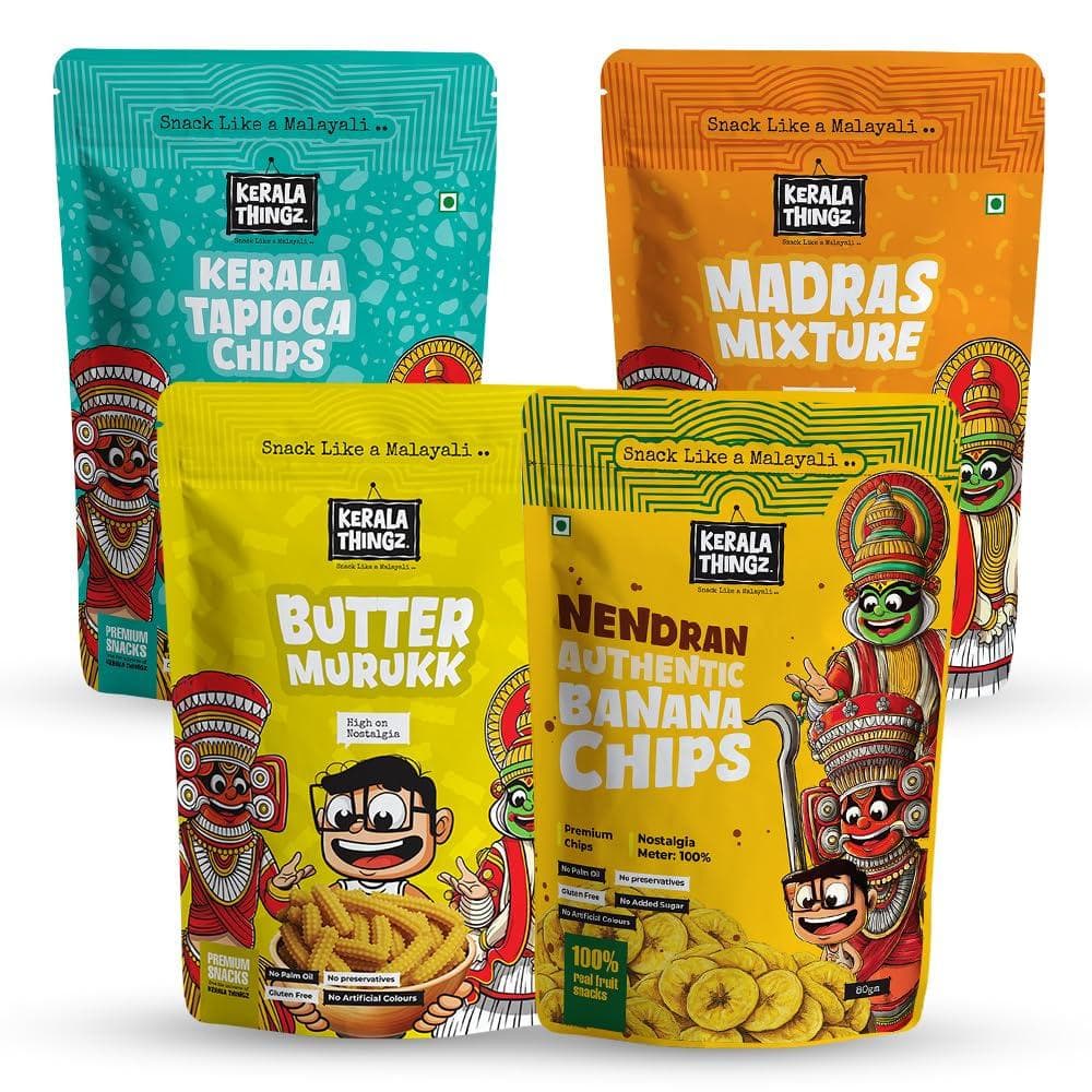 Madras Mixture + Butter Murukku (Each 150g Pack) + Tapioca Chips (80g) + Authentic Banana Chips (80g) | Combo 460g