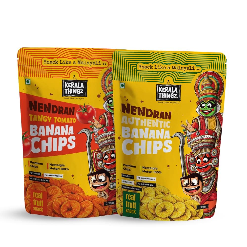Nendran Banana Chips - Combo 180g, Authentic Salted (80g) + Tangy Tomato (100g)